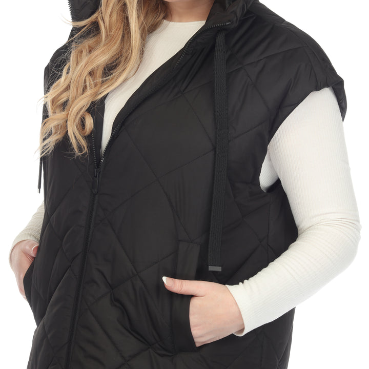 Women's Plus Size Diamond Quilted Hooded Puffer Vest