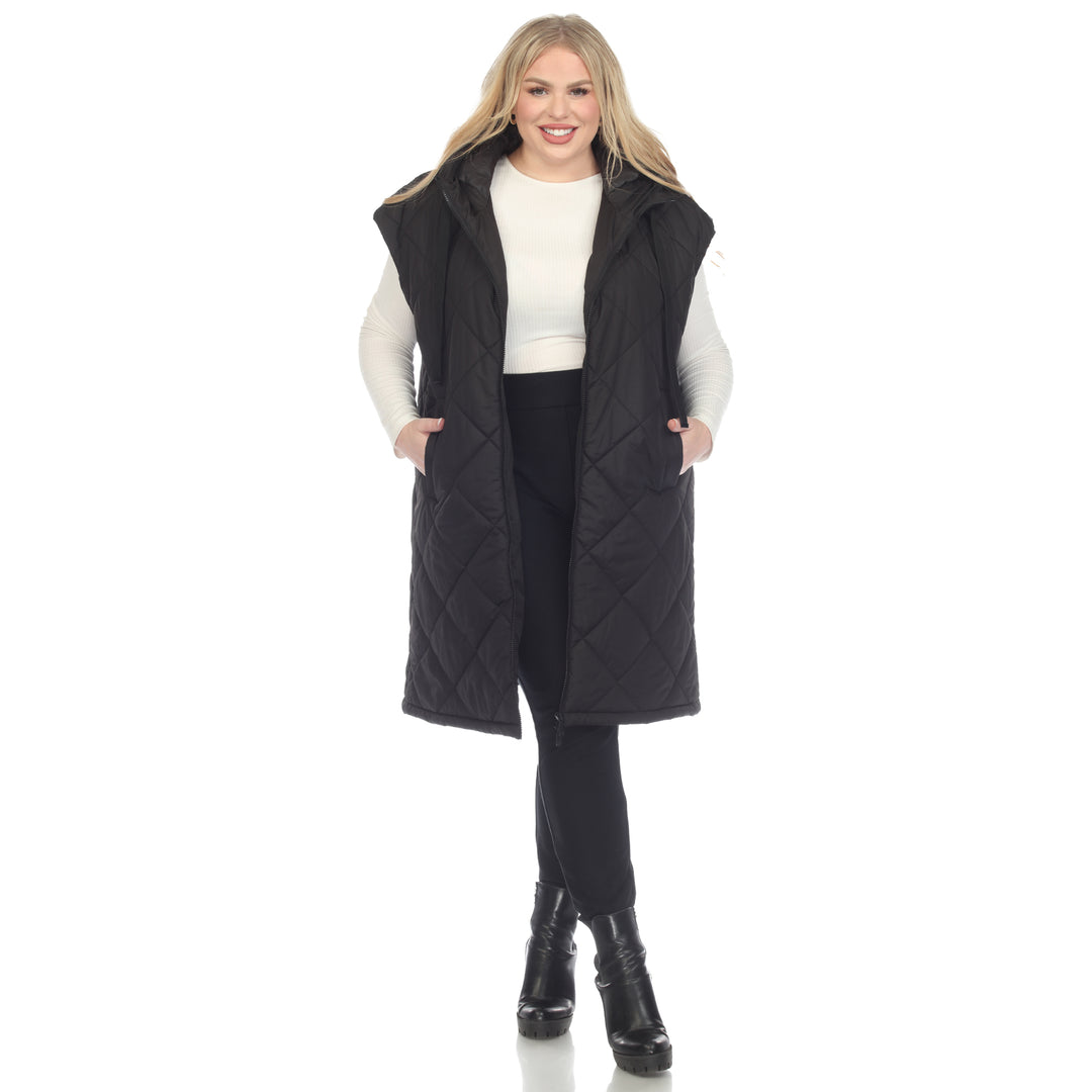 Women's Plus Size Diamond Quilted Hooded Puffer Vest