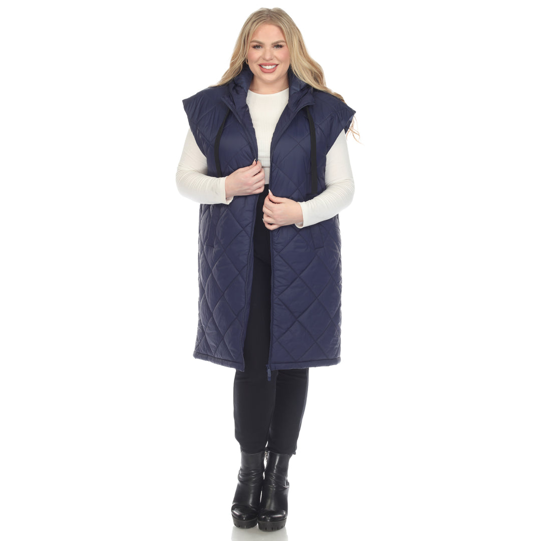 Women's Plus Size Diamond Quilted Hooded Puffer Vest