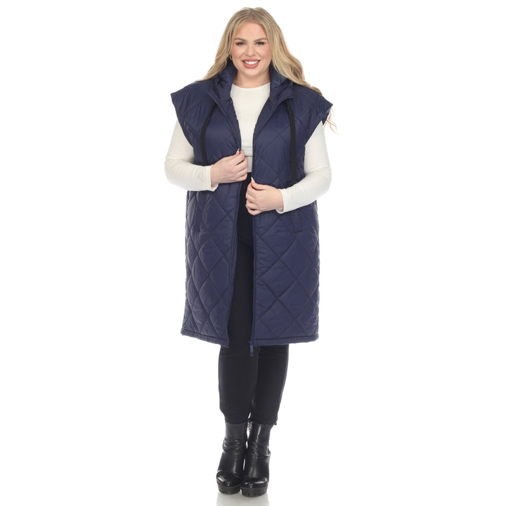Women's Plus Size Diamond Quilted Hooded Puffer Vest