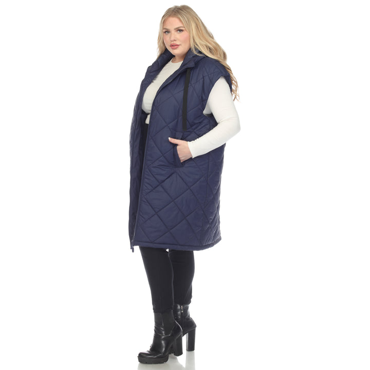 Women's Plus Size Diamond Quilted Hooded Puffer Vest