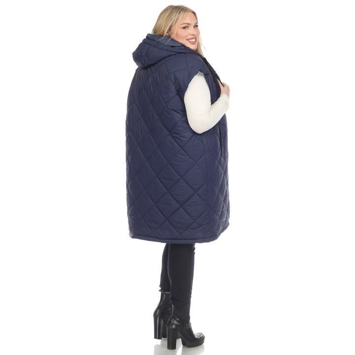 Women's Plus Size Diamond Quilted Hooded Puffer Vest