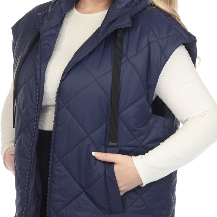 Women's Plus Size Diamond Quilted Hooded Puffer Vest
