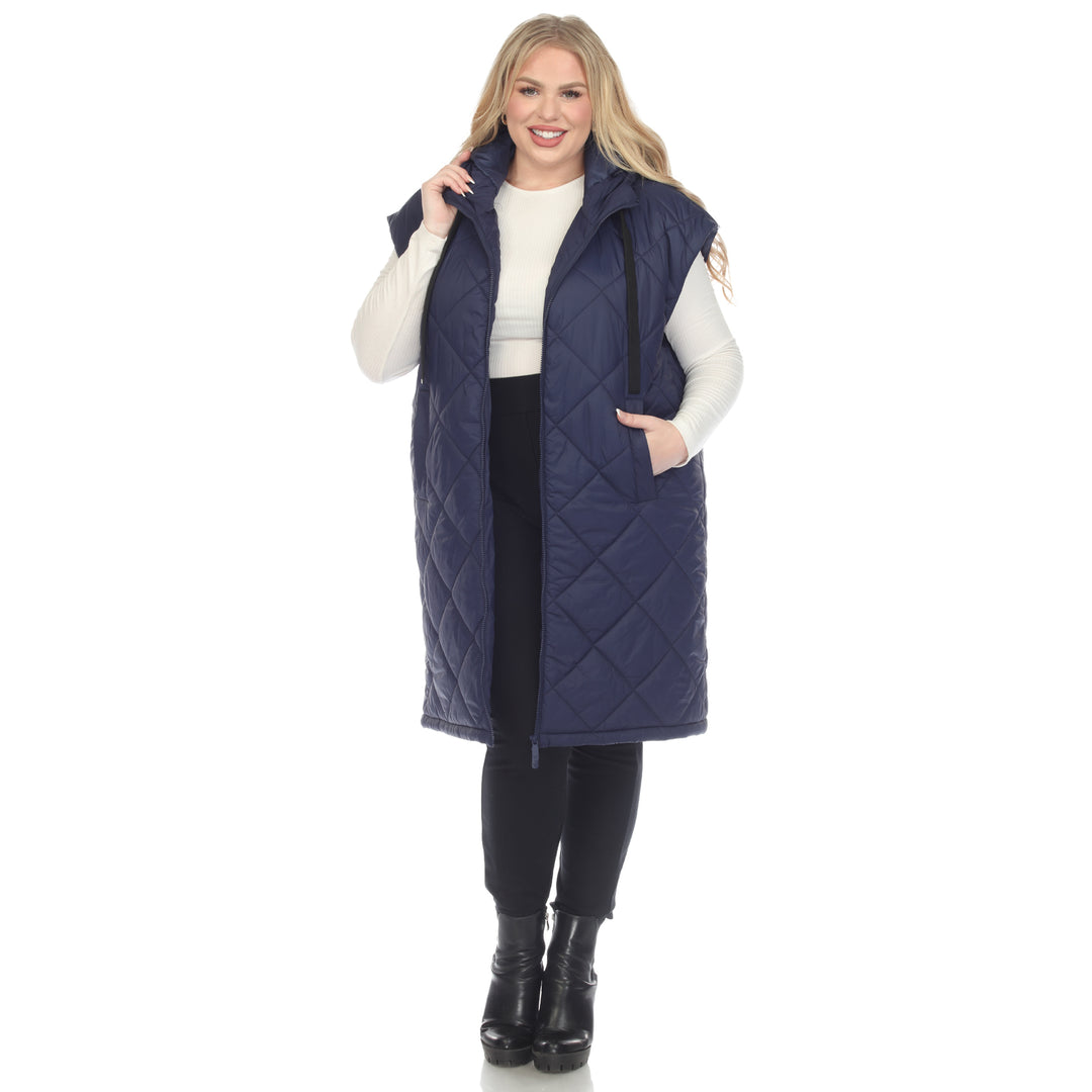 Women's Plus Size Diamond Quilted Hooded Puffer Vest