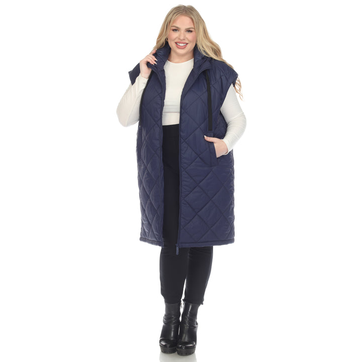 Women's Plus Size Diamond Quilted Hooded Puffer Vest