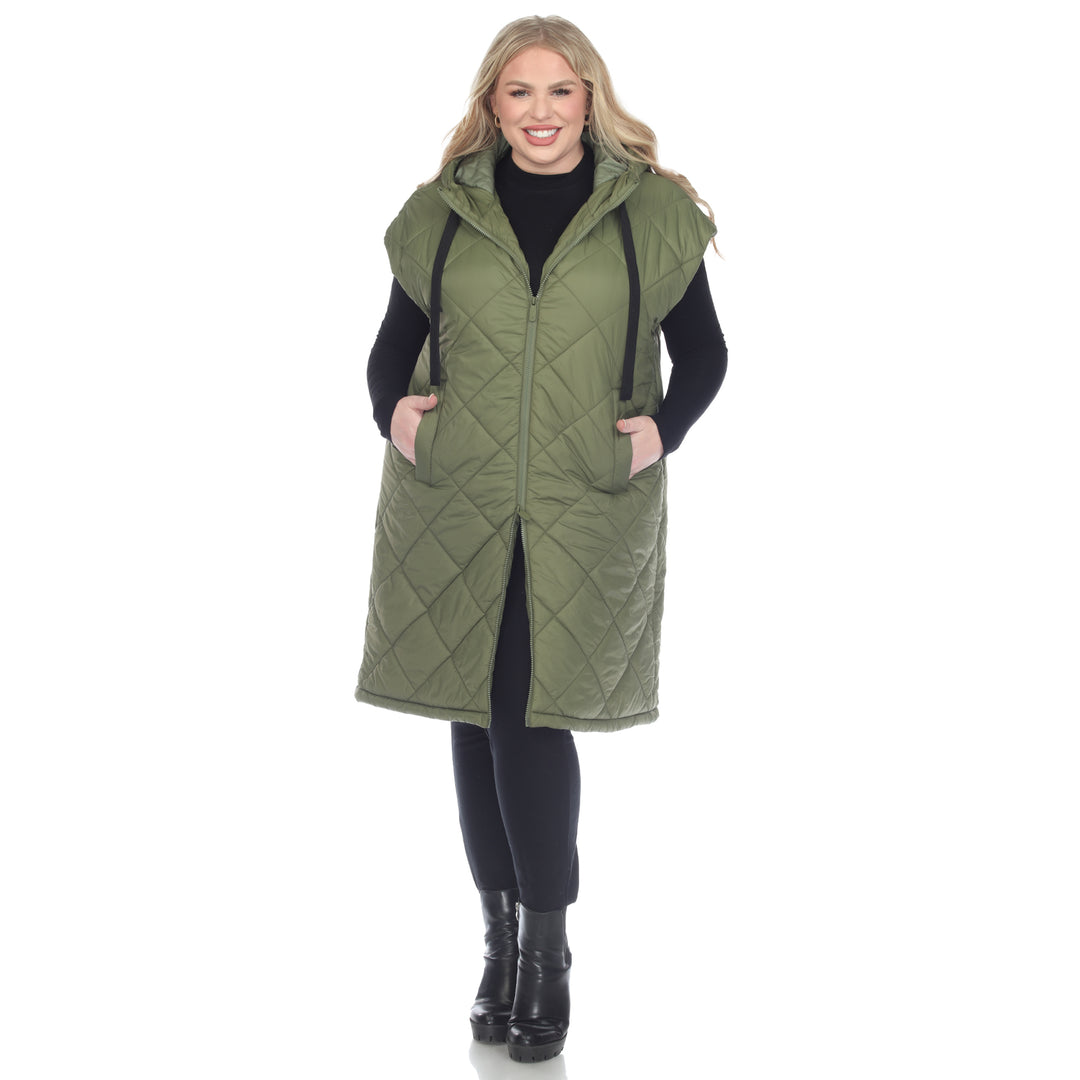 Women's Plus Size Diamond Quilted Hooded Puffer Vest