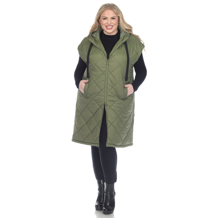 Women's Plus Size Diamond Quilted Hooded Puffer Vest