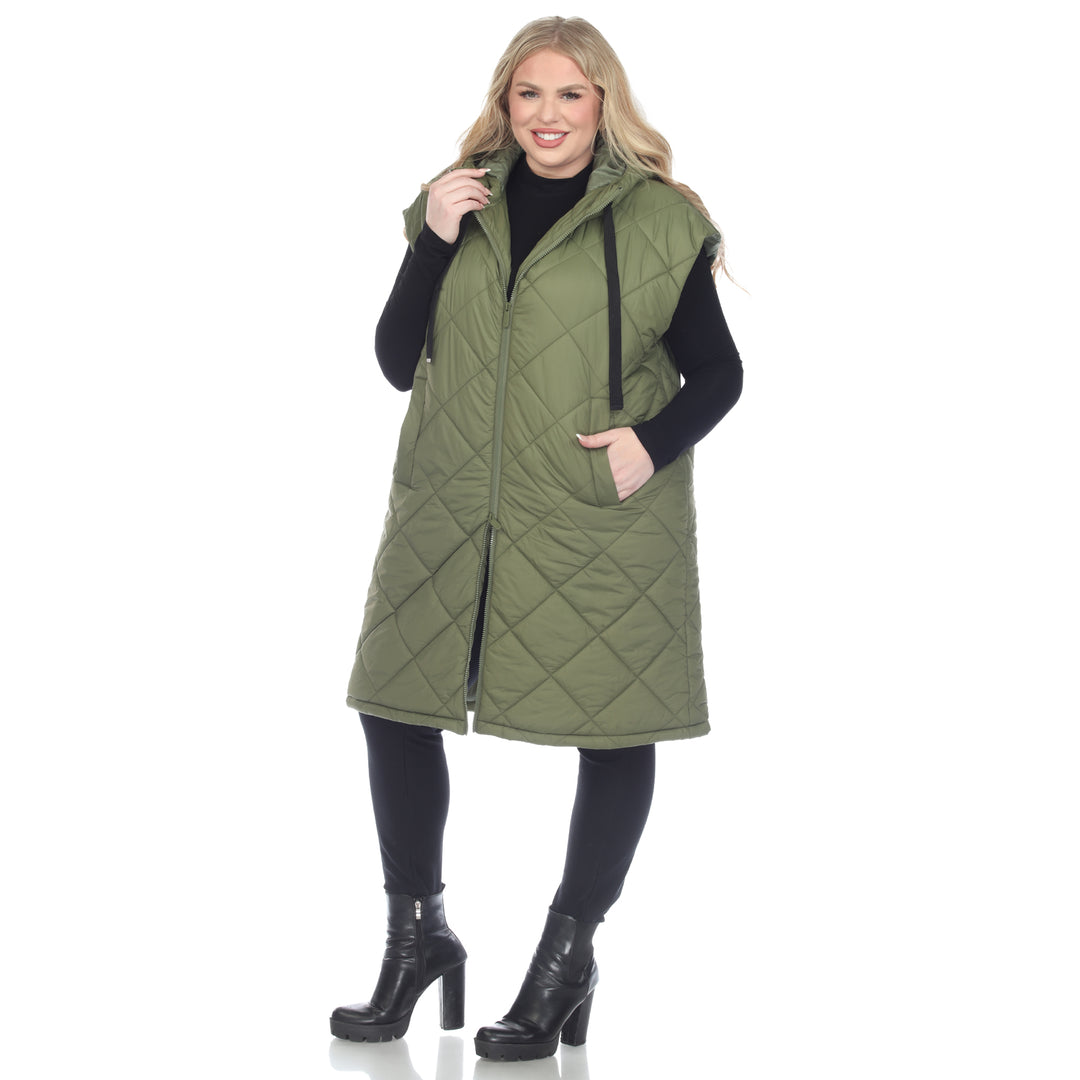 Women's Plus Size Diamond Quilted Hooded Puffer Vest