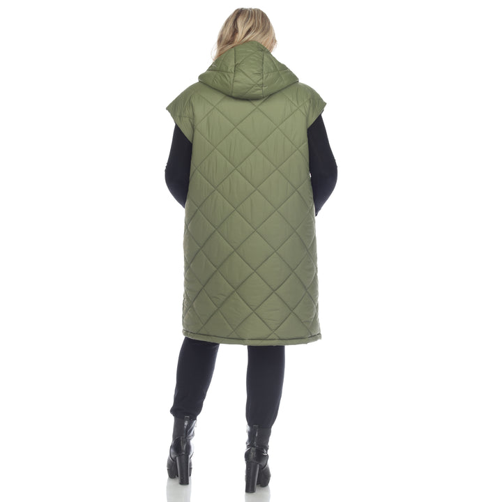 Women's Plus Size Diamond Quilted Hooded Puffer Vest