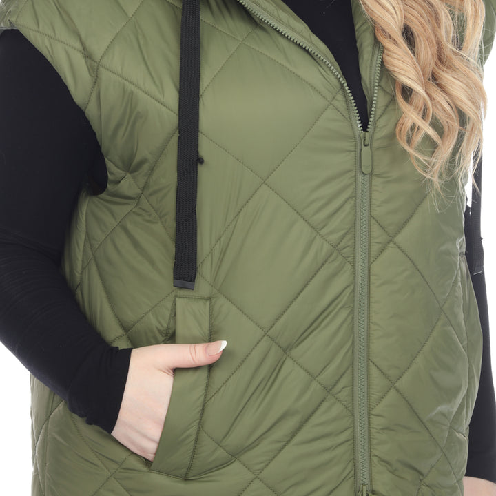 Women's Plus Size Diamond Quilted Hooded Puffer Vest