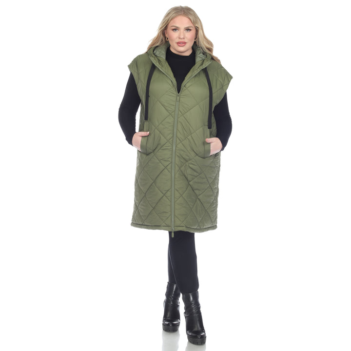 Women's Plus Size Diamond Quilted Hooded Puffer Vest
