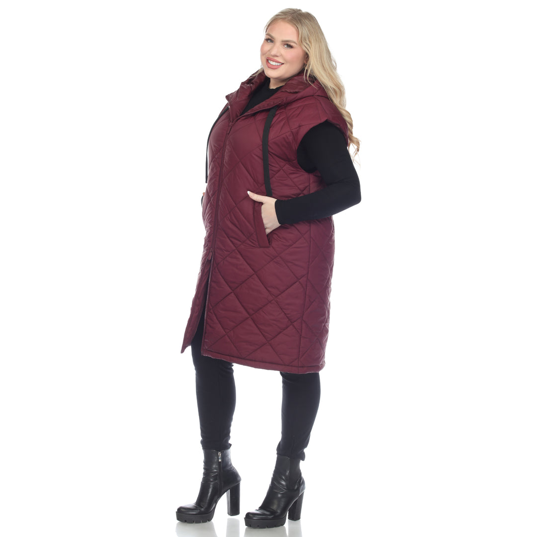 Women's Plus Size Diamond Quilted Hooded Puffer Vest