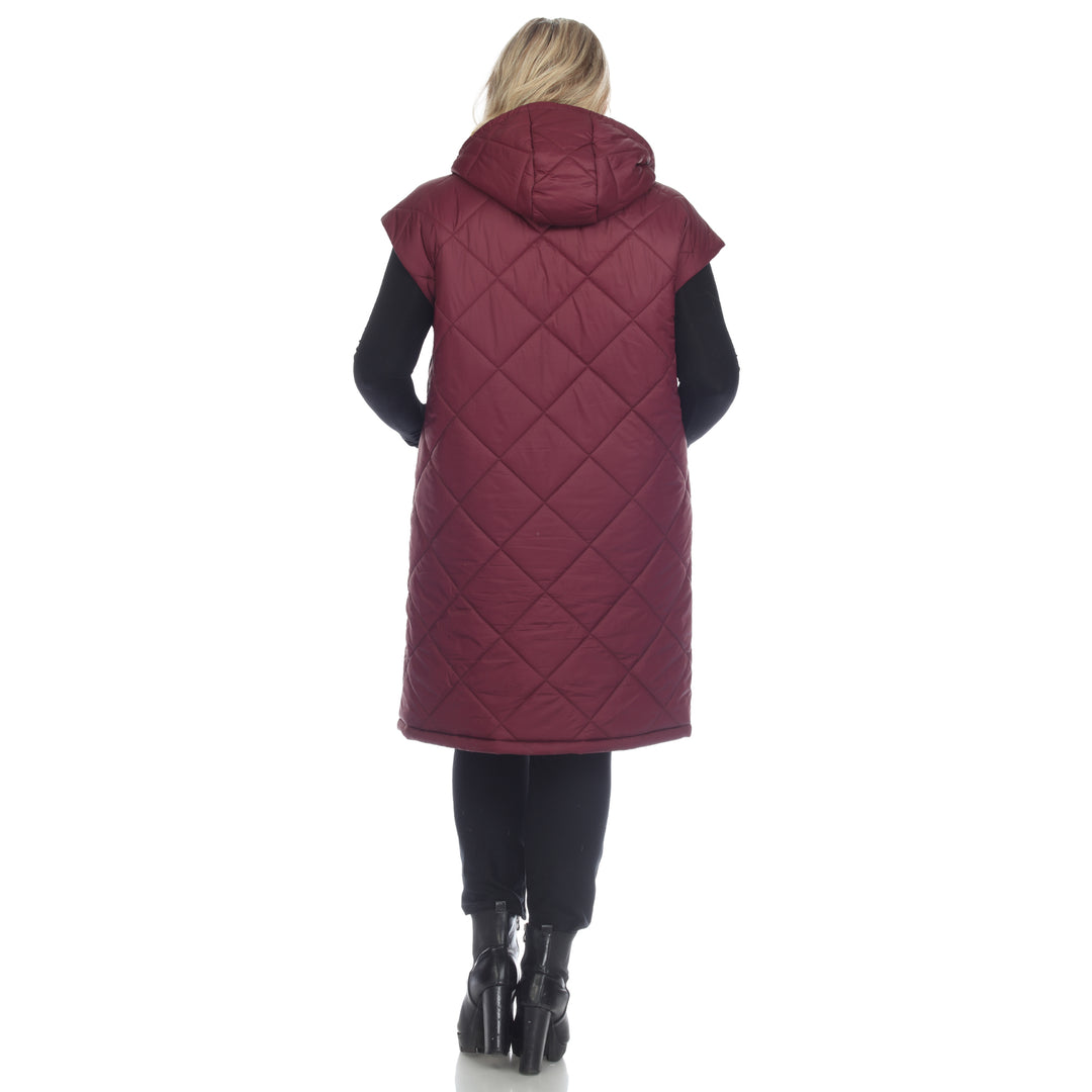 Women's Plus Size Diamond Quilted Hooded Puffer Vest