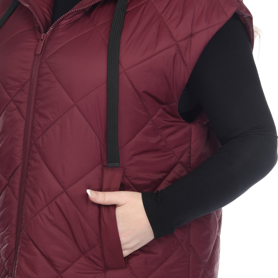 Women's Plus Size Diamond Quilted Hooded Puffer Vest