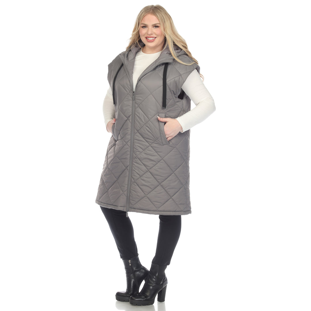 Women's Plus Size Diamond Quilted Hooded Puffer Vest