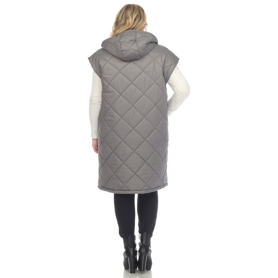 Women's Plus Size Diamond Quilted Hooded Puffer Vest
