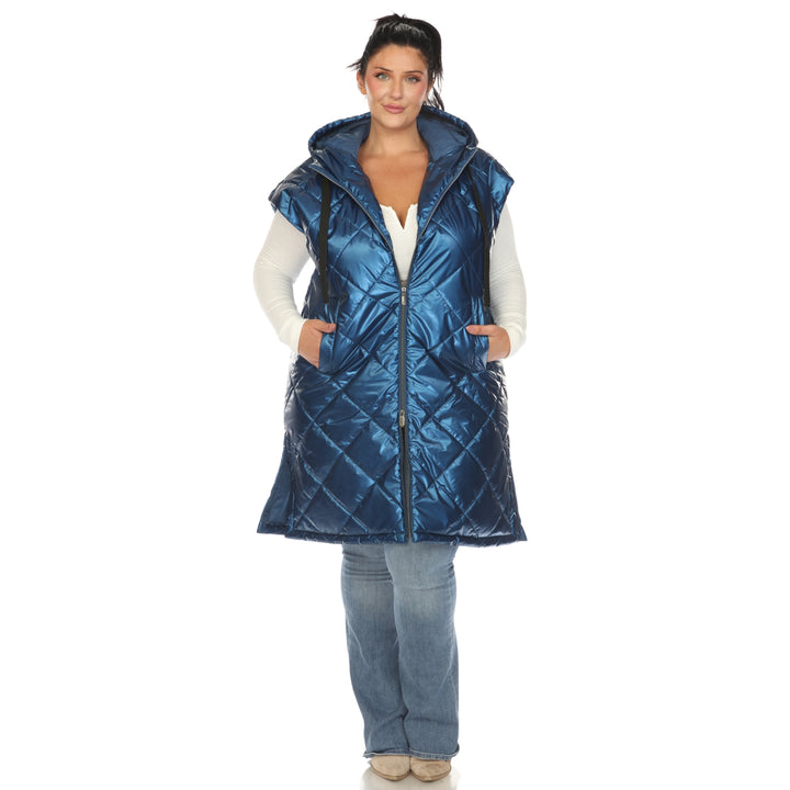 Women's Plus Size Metallic Diamond Puffer Vest