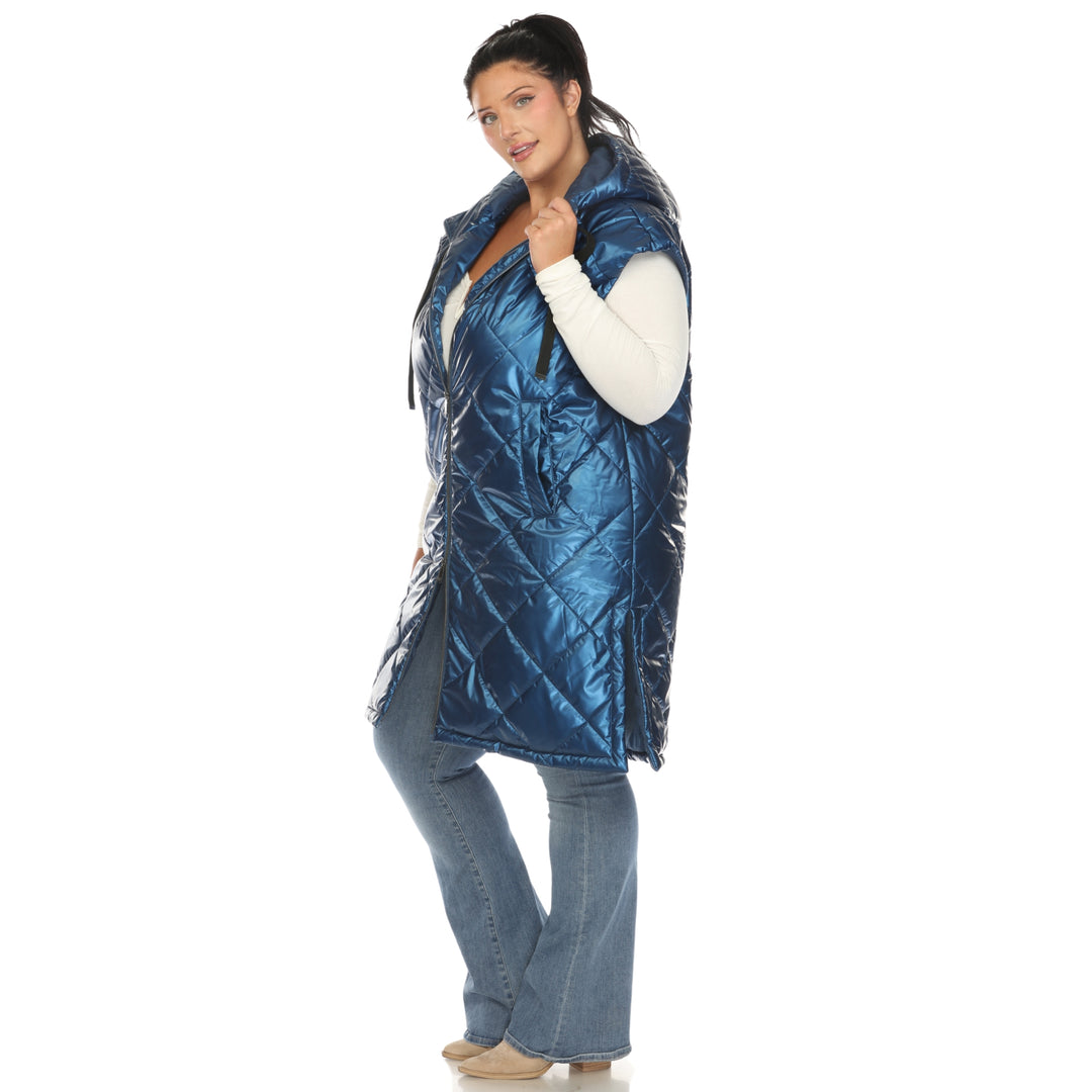Women's Plus Size Metallic Diamond Puffer Vest