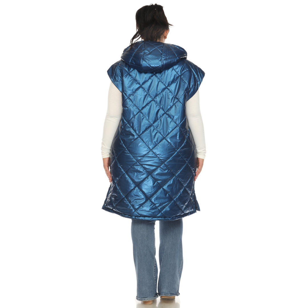 Women's Plus Size Metallic Diamond Puffer Vest
