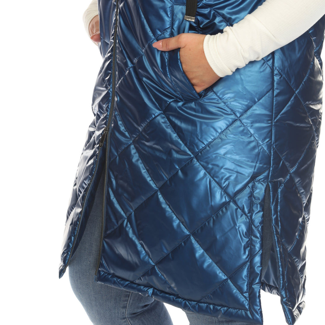 Women's Plus Size Metallic Diamond Puffer Vest