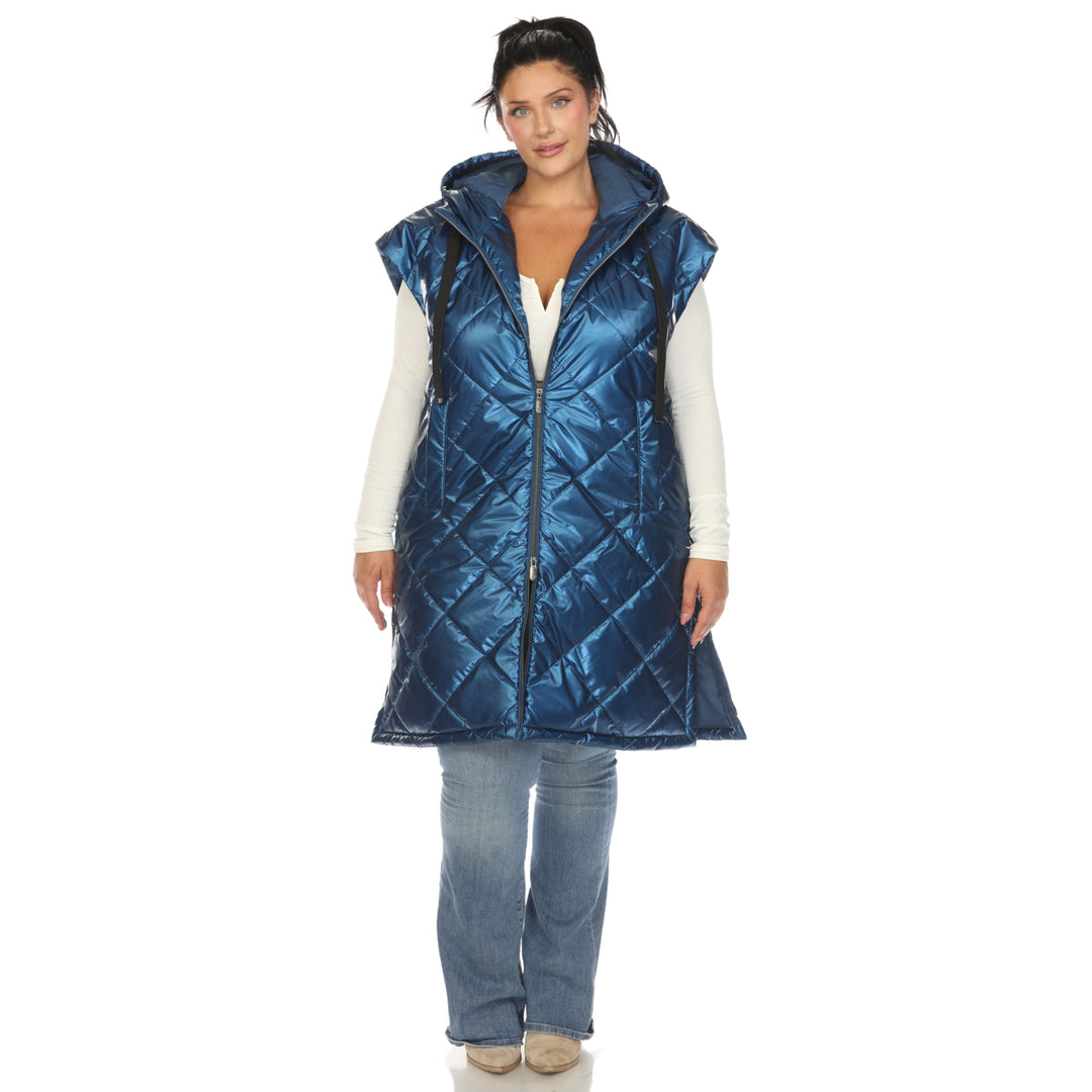 Women's Plus Size Metallic Diamond Puffer Vest