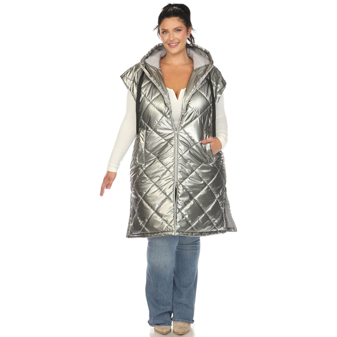 Women's Plus Size Metallic Diamond Puffer Vest