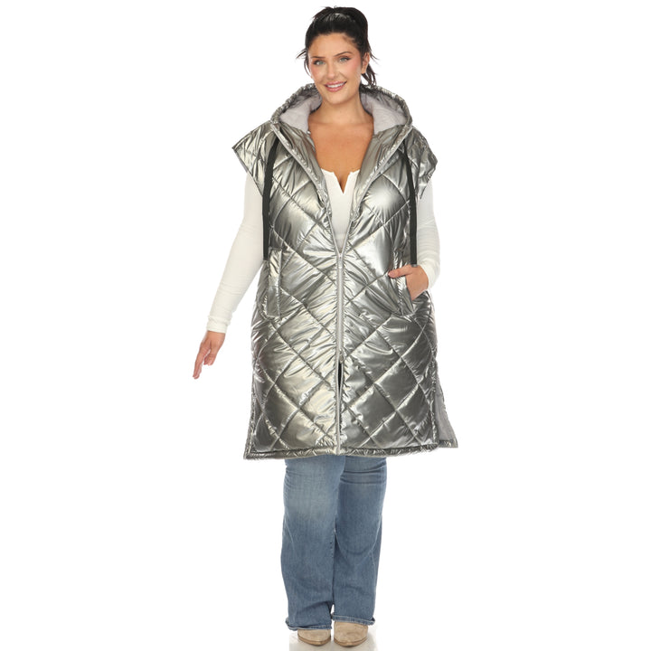 Women's Plus Size Metallic Diamond Puffer Vest