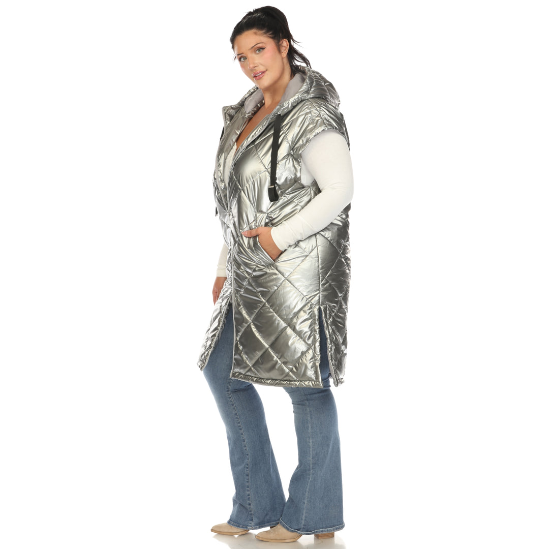 Women's Plus Size Metallic Diamond Puffer Vest