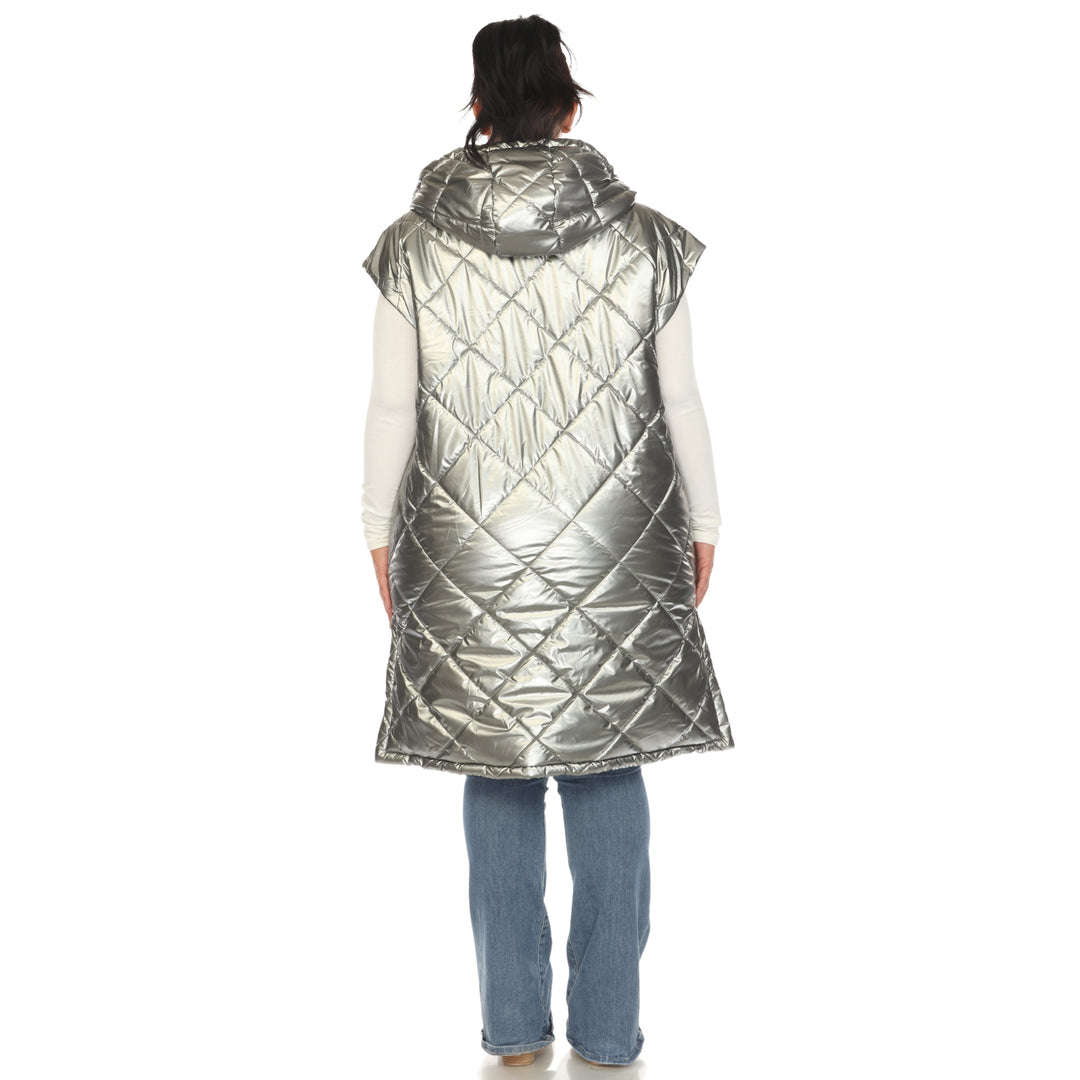 Women's Plus Size Metallic Diamond Puffer Vest
