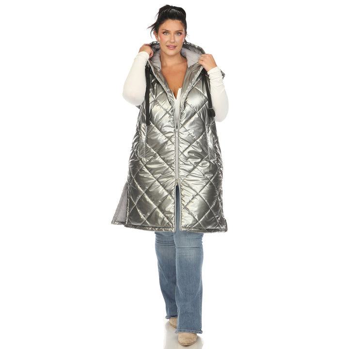 Women's Plus Size Metallic Diamond Puffer Vest