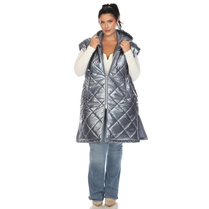 Women's Plus Size Metallic Diamond Puffer Vest