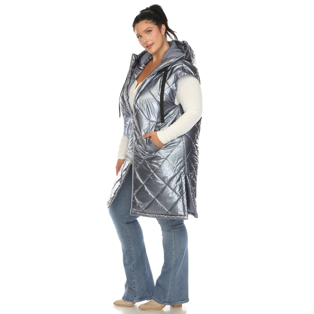 Women's Plus Size Metallic Diamond Puffer Vest