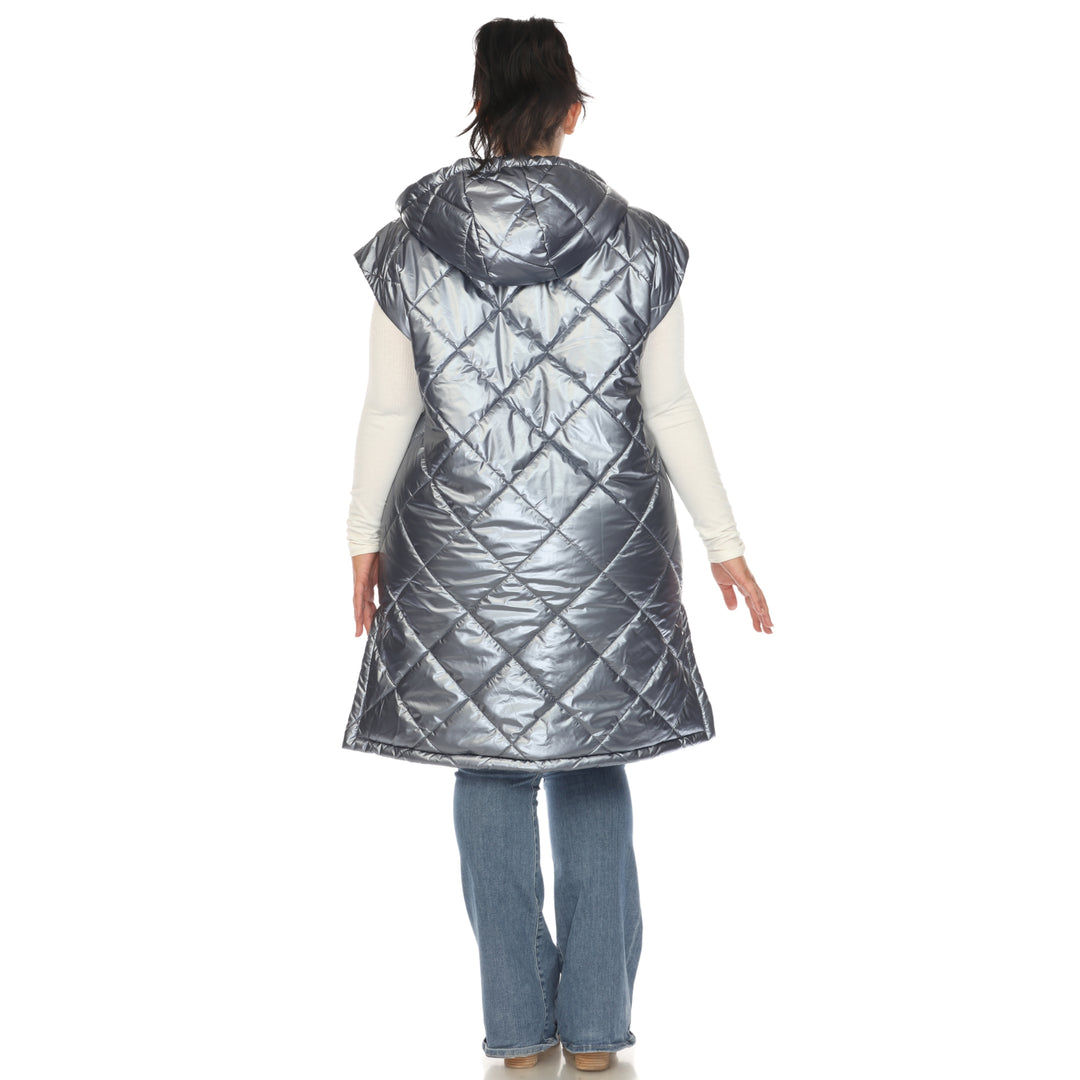 Women's Plus Size Metallic Diamond Puffer Vest