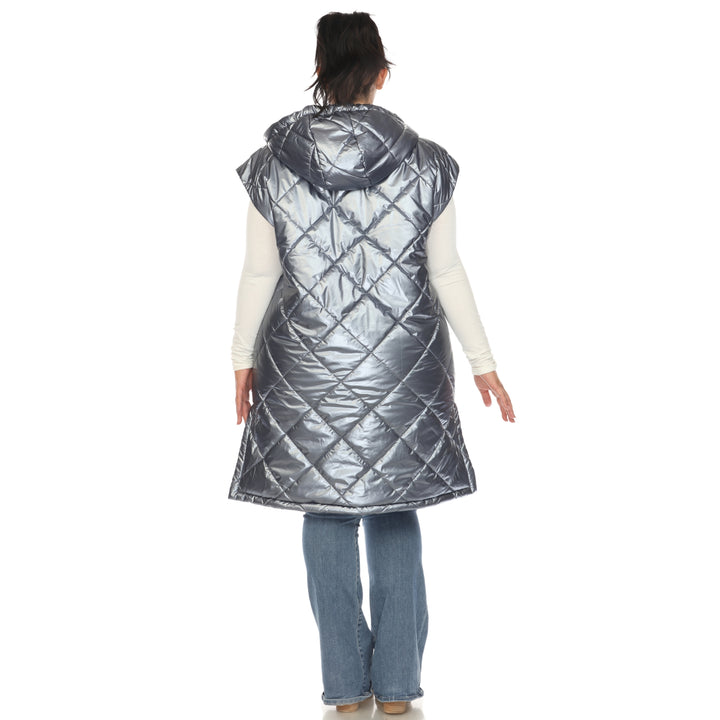 Women's Plus Size Metallic Diamond Puffer Vest