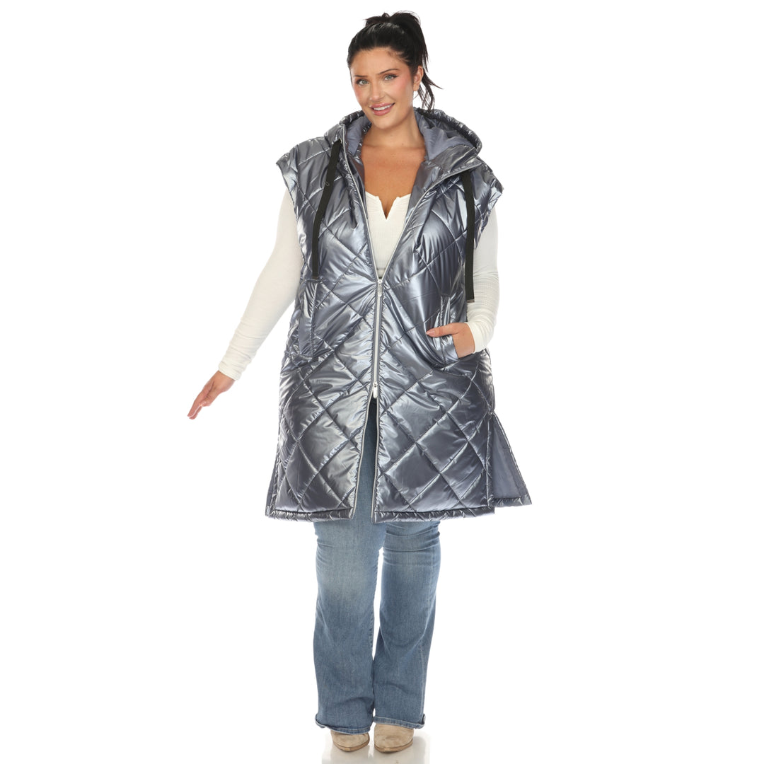 Women's Plus Size Metallic Diamond Puffer Vest