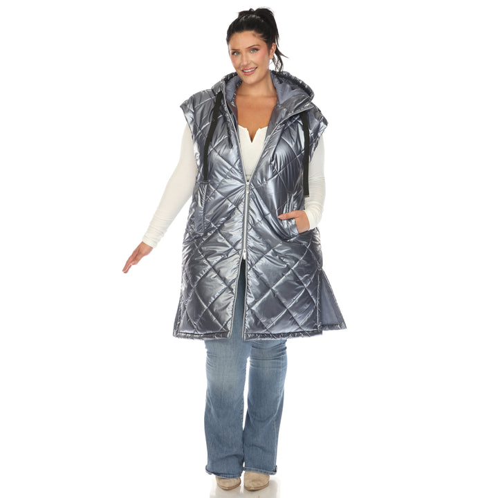 Women's Plus Size Metallic Diamond Puffer Vest