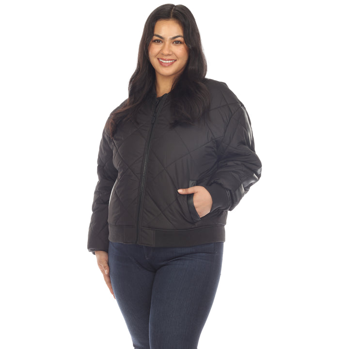 Women's Plus Size Lightweight Diamond Quilted Puffer Bomber Jacket