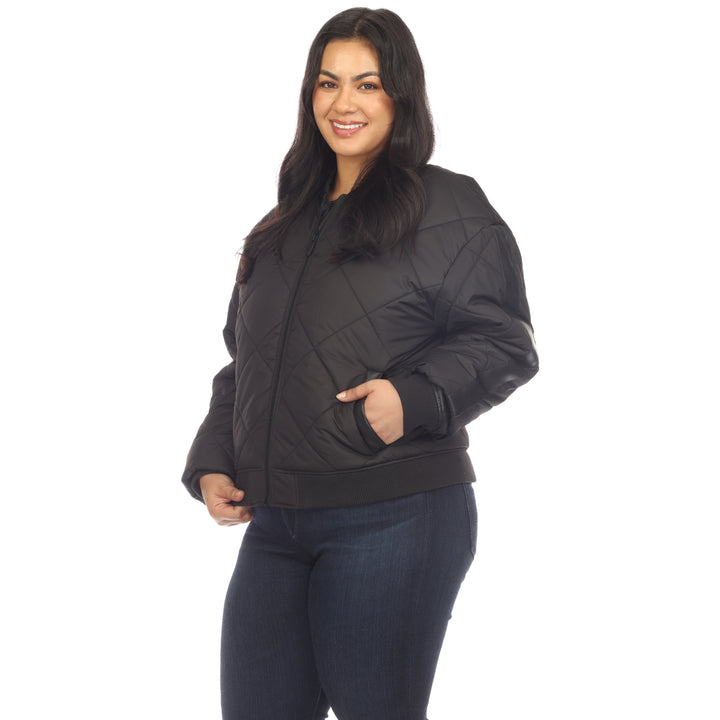 Women's Plus Size Lightweight Diamond Quilted Puffer Bomber Jacket