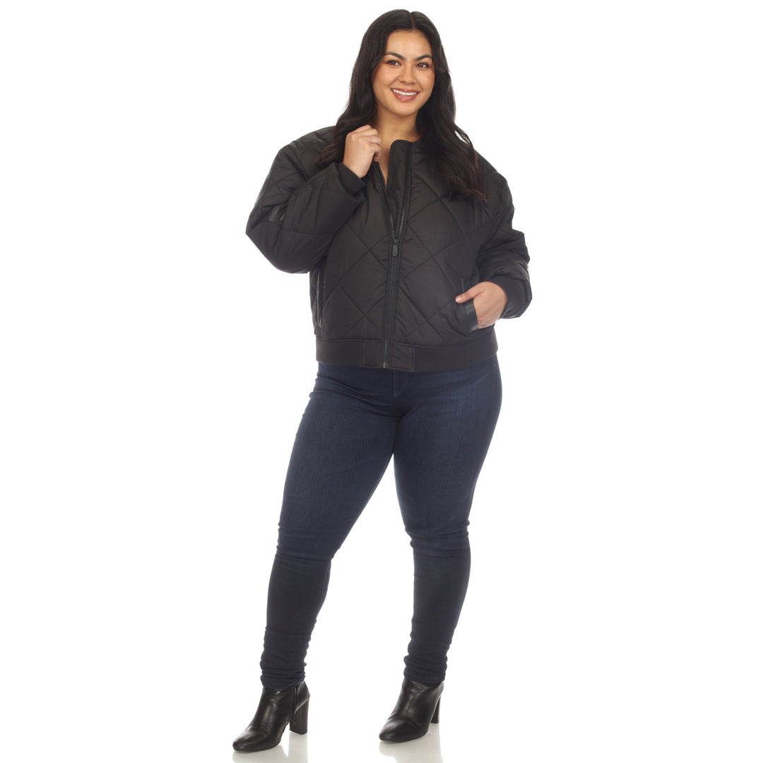 Women's Plus Size Lightweight Diamond Quilted Puffer Bomber Jacket