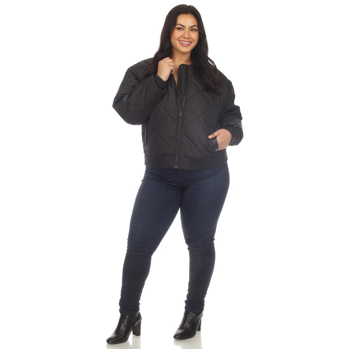 Women's Plus Size Lightweight Diamond Quilted Puffer Bomber Jacket