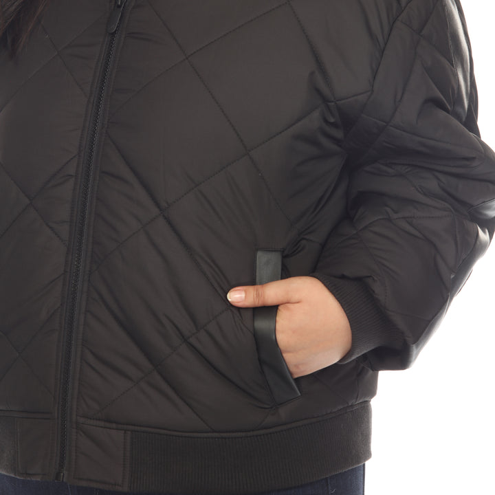 Women's Plus Size Lightweight Diamond Quilted Puffer Bomber Jacket