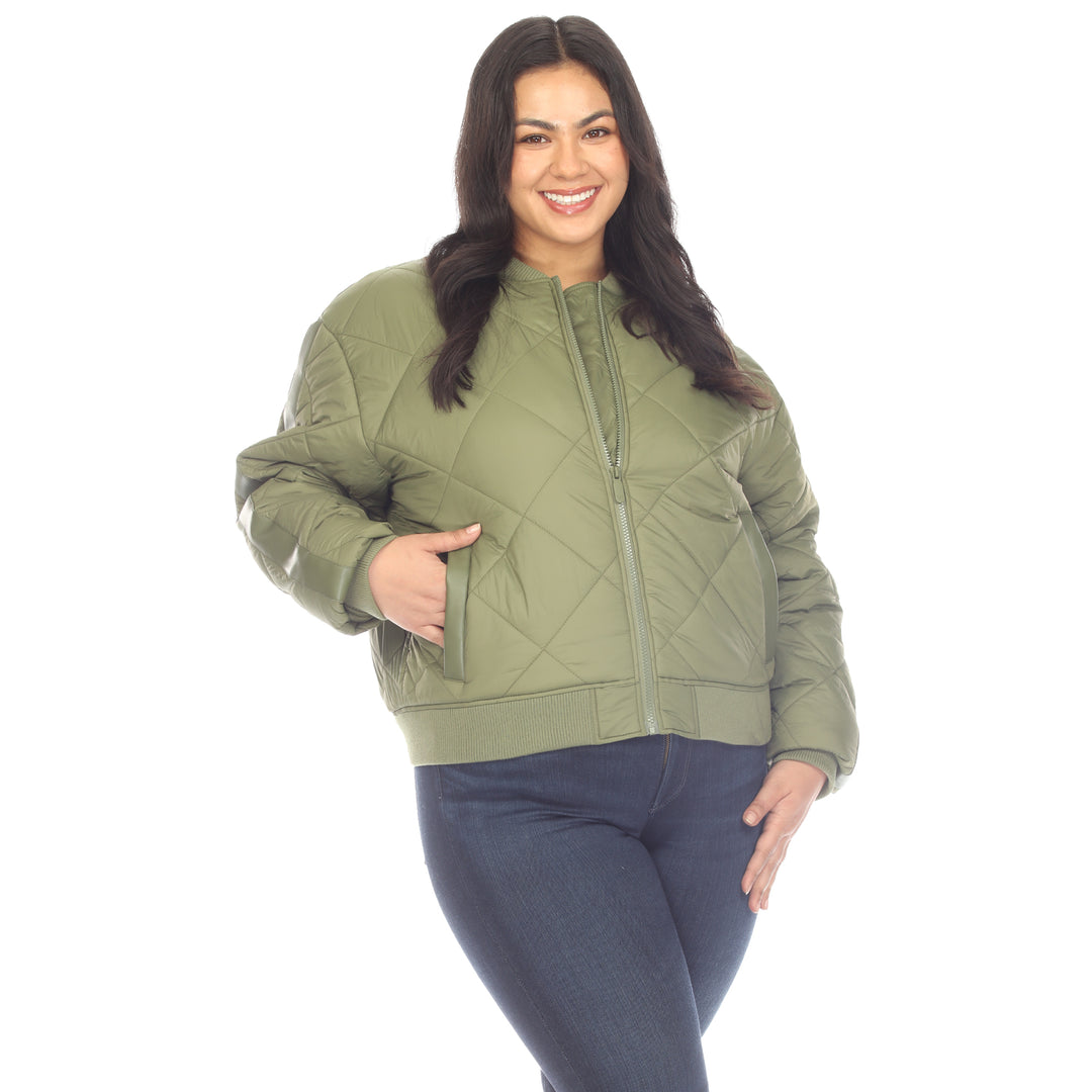Women's Plus Size Lightweight Diamond Quilted Puffer Bomber Jacket