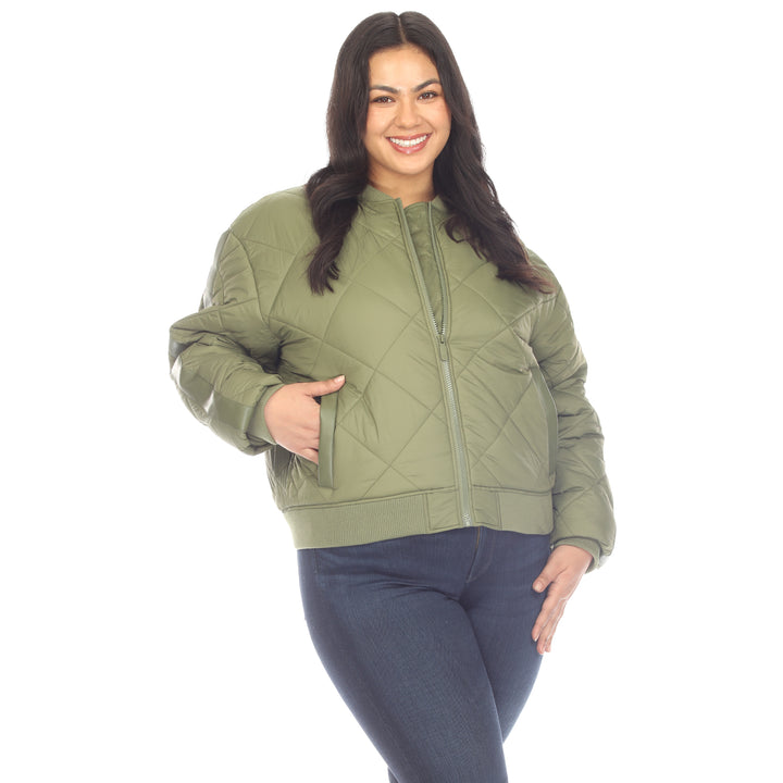 Women's Plus Size Lightweight Diamond Quilted Puffer Bomber Jacket
