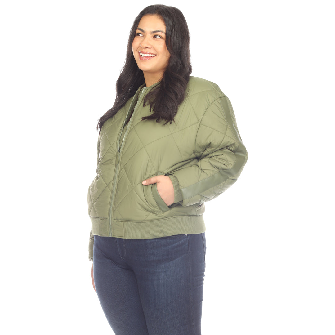 Women's Plus Size Lightweight Diamond Quilted Puffer Bomber Jacket