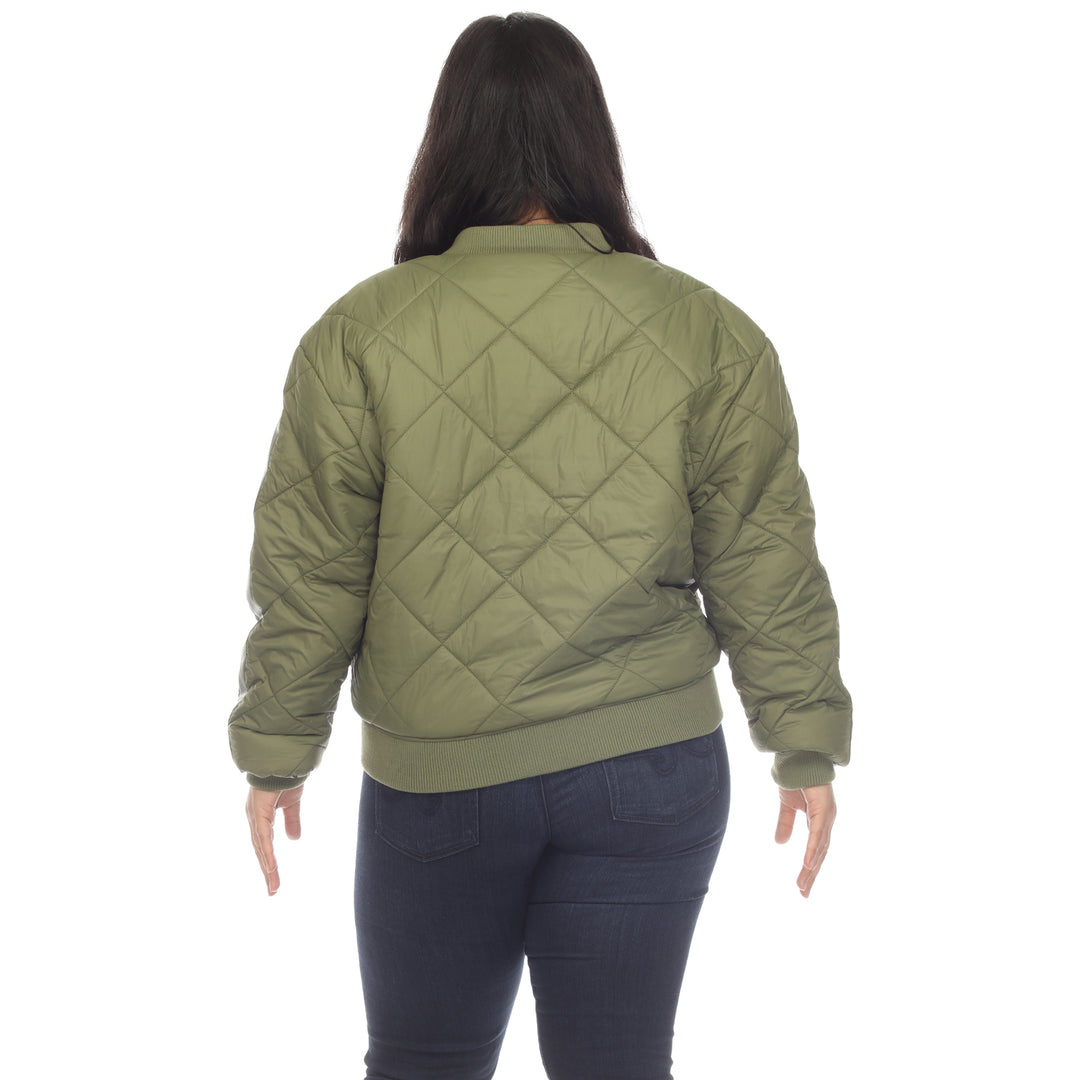 Women's Plus Size Lightweight Diamond Quilted Puffer Bomber Jacket