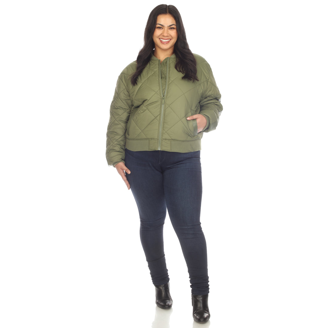 Women's Plus Size Lightweight Diamond Quilted Puffer Bomber Jacket