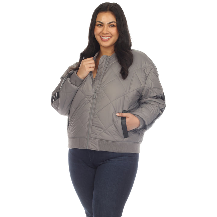 Women's Plus Size Lightweight Diamond Quilted Puffer Bomber Jacket