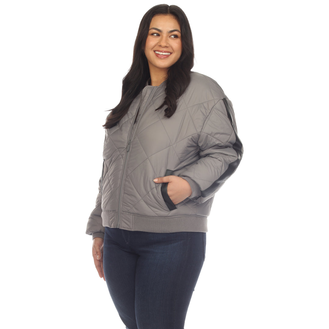 Women's Plus Size Lightweight Diamond Quilted Puffer Bomber Jacket