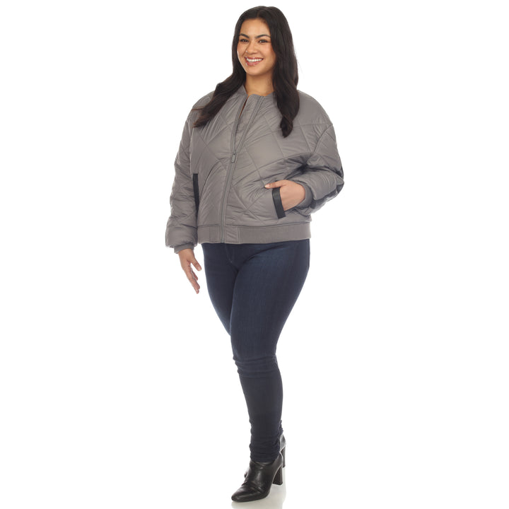 Women's Plus Size Lightweight Diamond Quilted Puffer Bomber Jacket