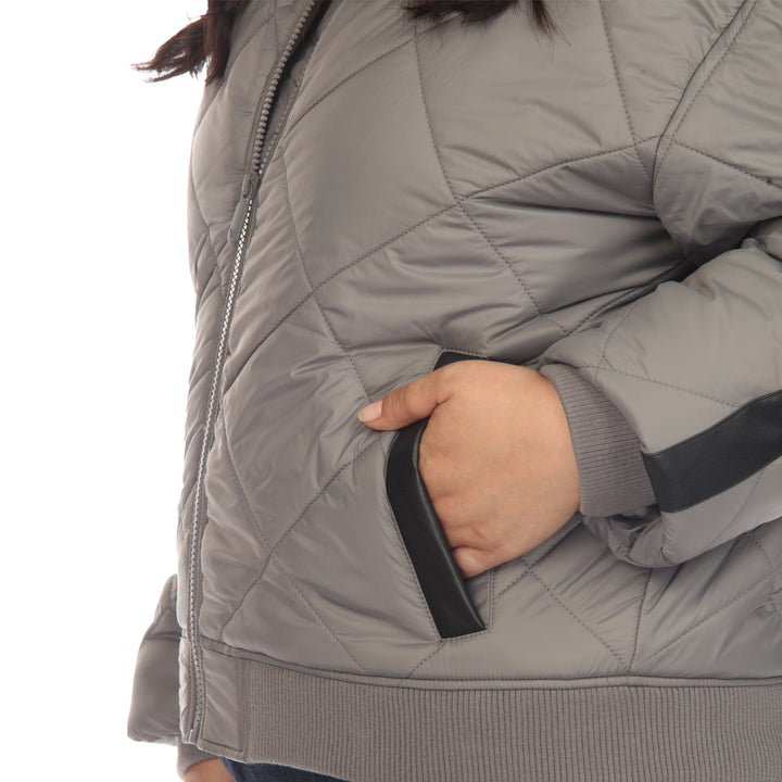 Women's Plus Size Lightweight Diamond Quilted Puffer Bomber Jacket